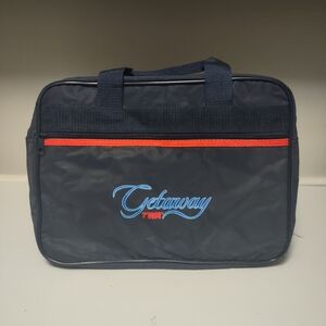 Vintage TWA GETAWAY Navy Blue Red Vinyl Carry On Travel Bag Shoulder Strap Bag